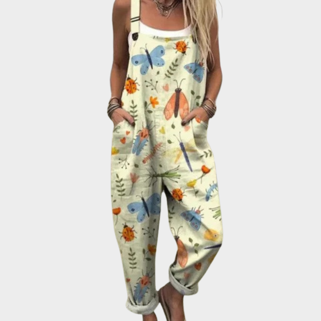 Olive Green Floral Dungaree