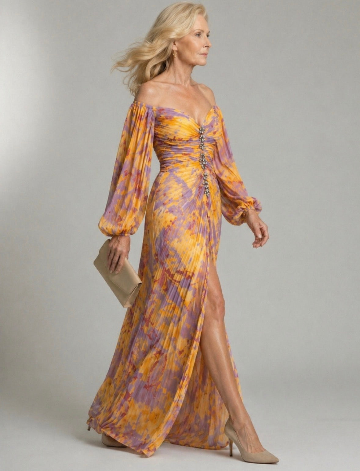 Kristine™ | Long Floral Dress with Neckline