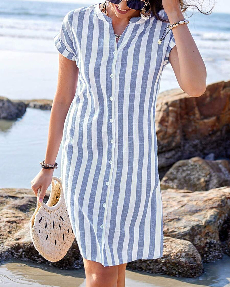 Martine™ | Coastal Chic – Lightweight Striped Shirt Dress