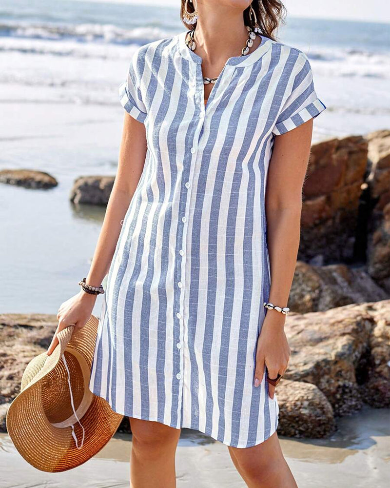 Martine™ | Coastal Chic – Lightweight Striped Shirt Dress