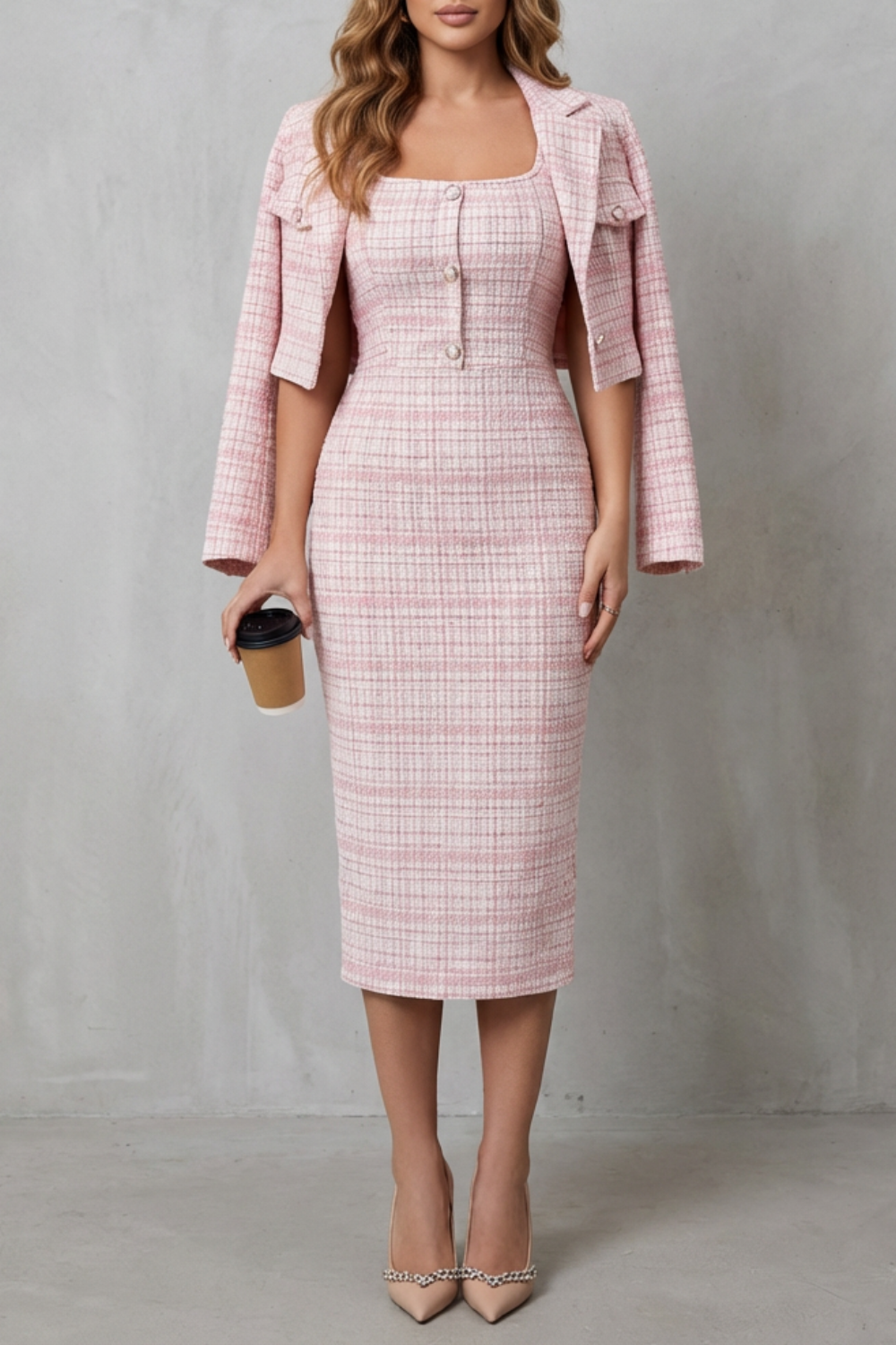Bellaisie – Elegant plaid tailoring – Two-piece midi dress set