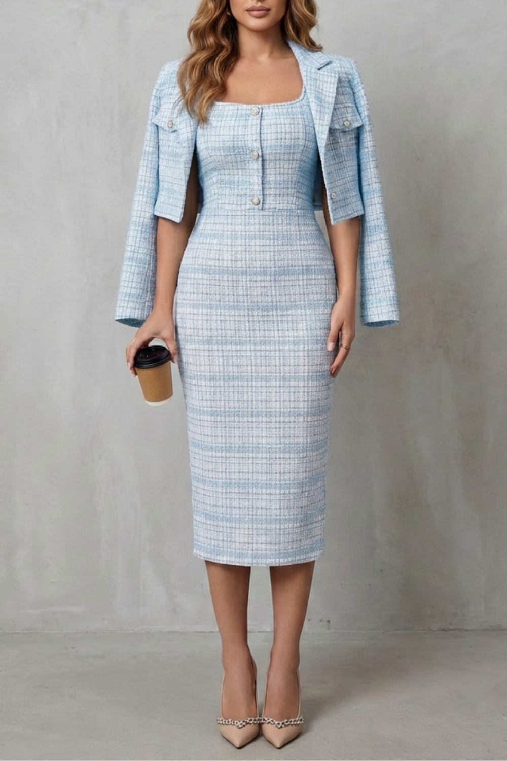 Bellaisie – Elegant plaid tailoring – Two-piece midi dress set