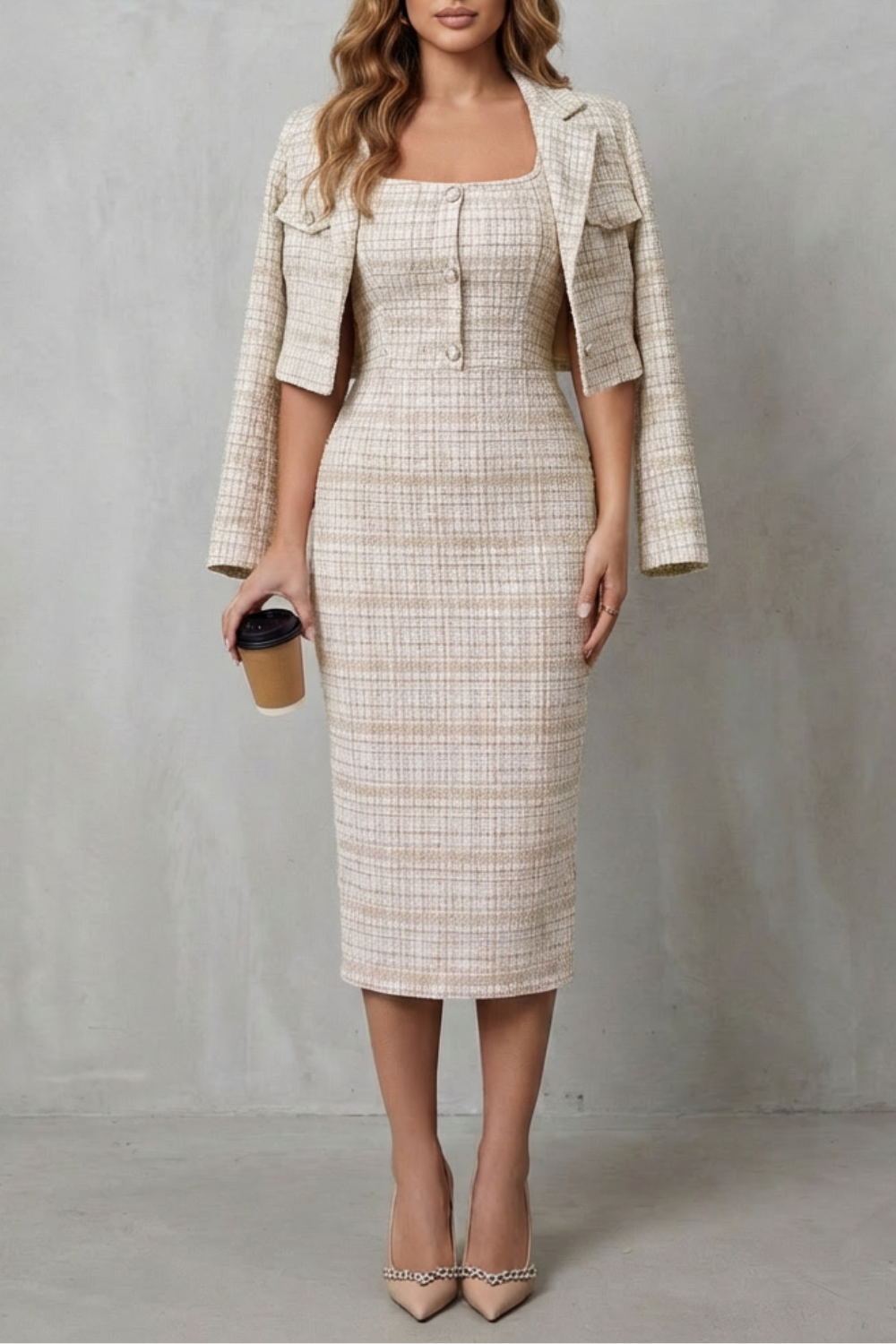 Bellaisie – Elegant plaid tailoring – Two-piece midi dress set