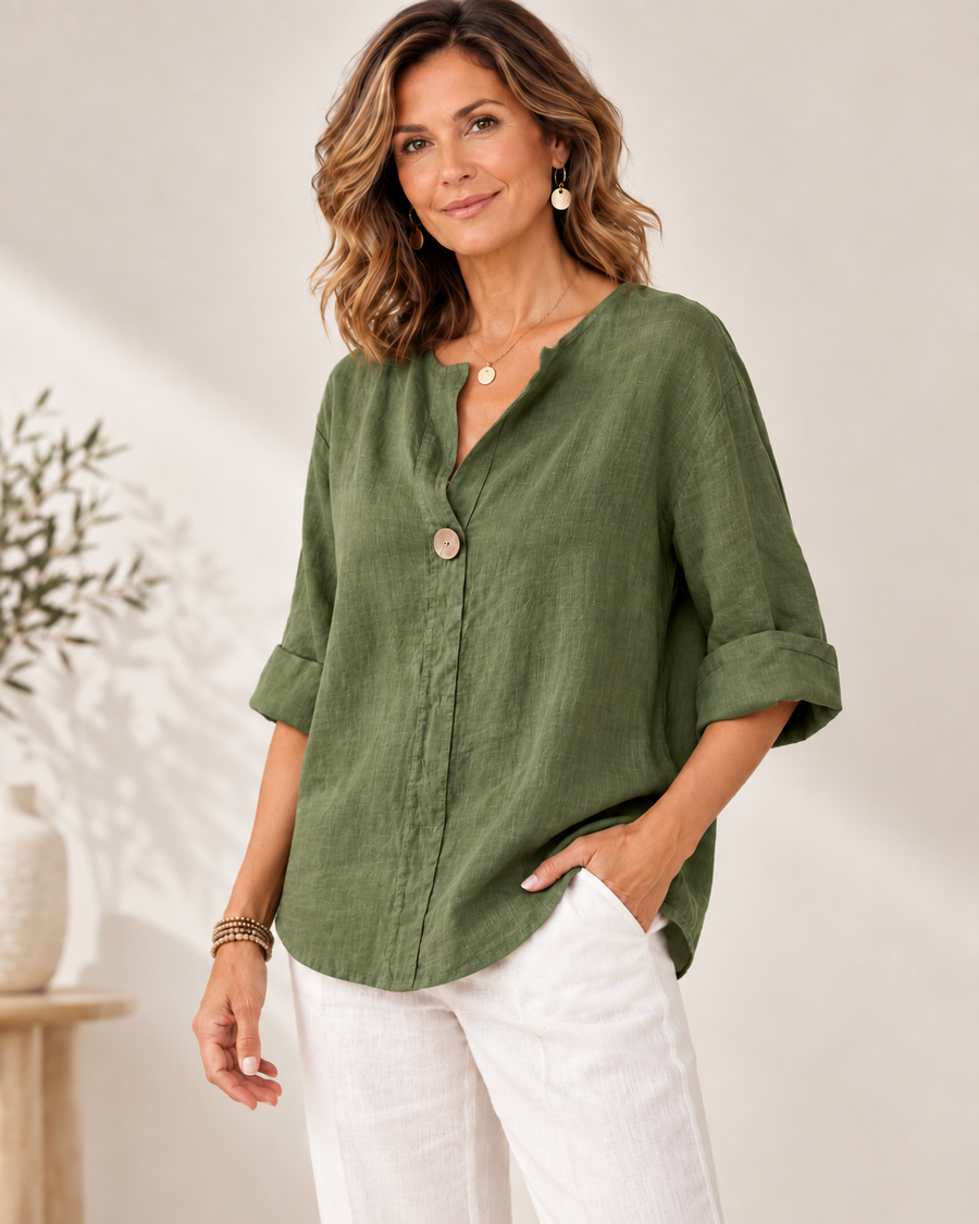 Elara | Relaxed Linen V-Neck Top