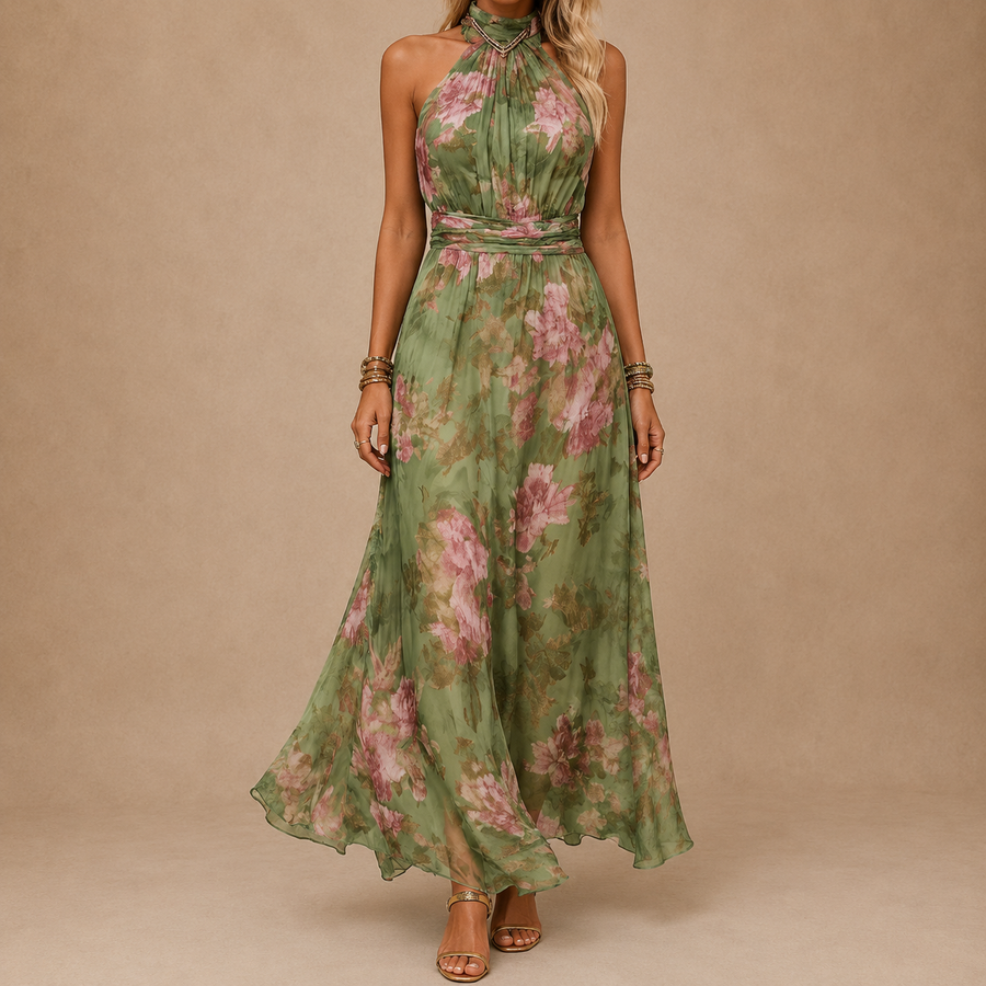 Serena ∙ Floral Chiffon Maxi Dress with Halter Neckline