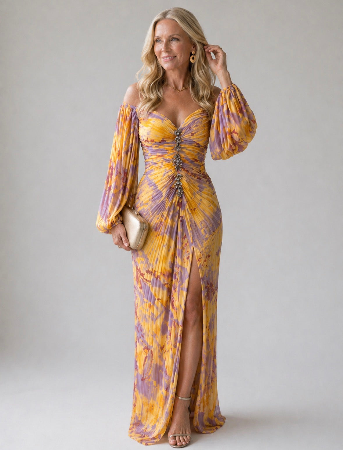 kristine™ | Long Floral Dress with Deep Neckline