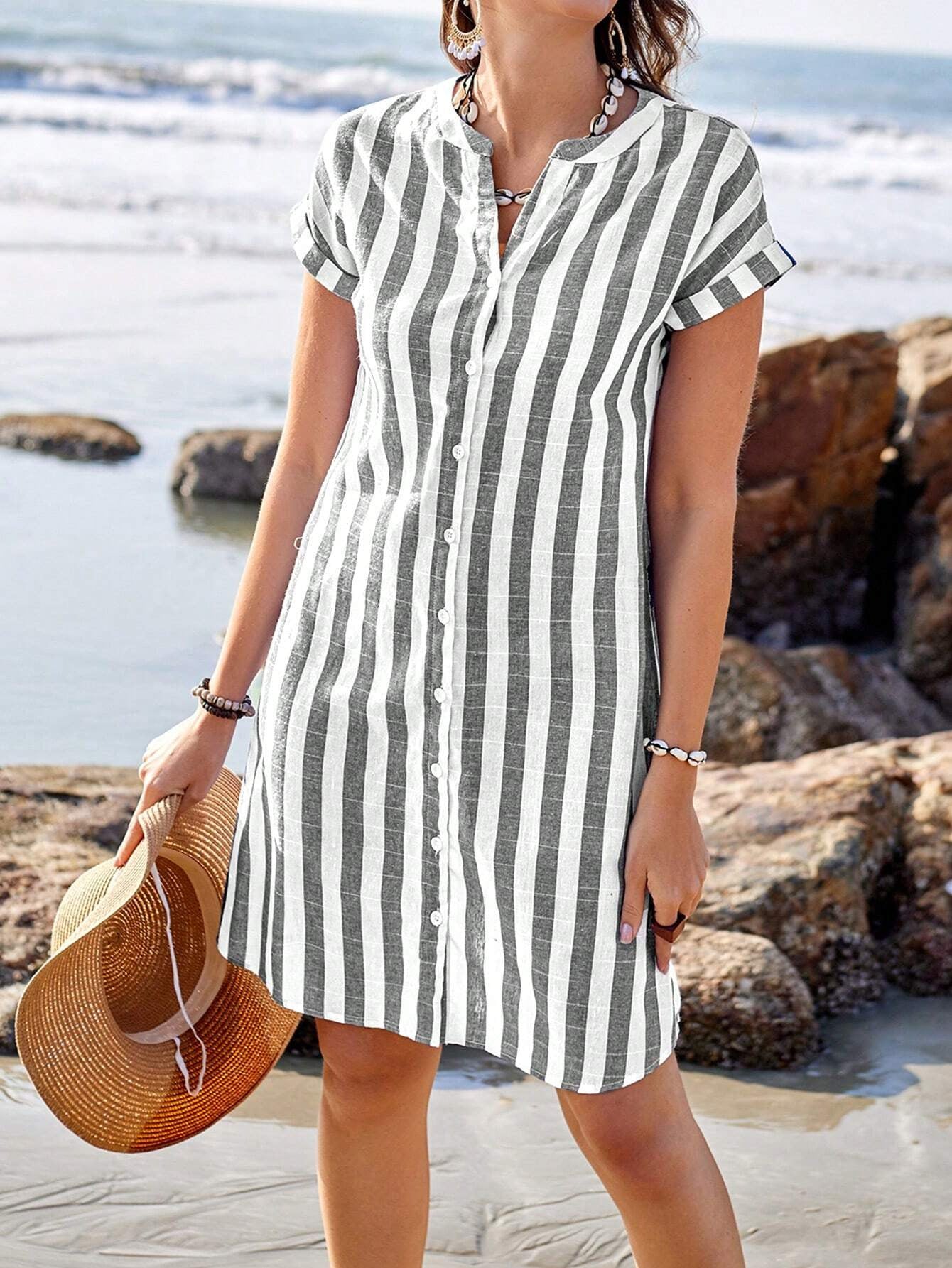 Martine™ | Coastal Chic – Lightweight Striped Shirt Dress