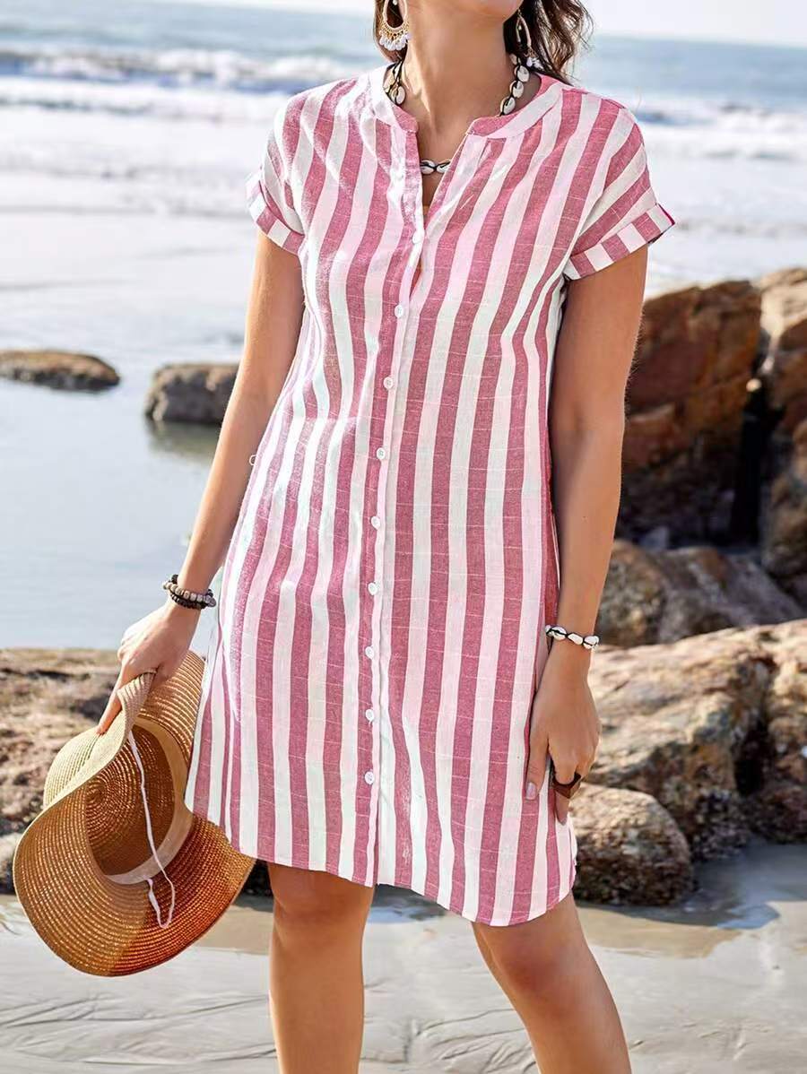 Martine™ | Coastal Chic – Lightweight Striped Shirt Dress