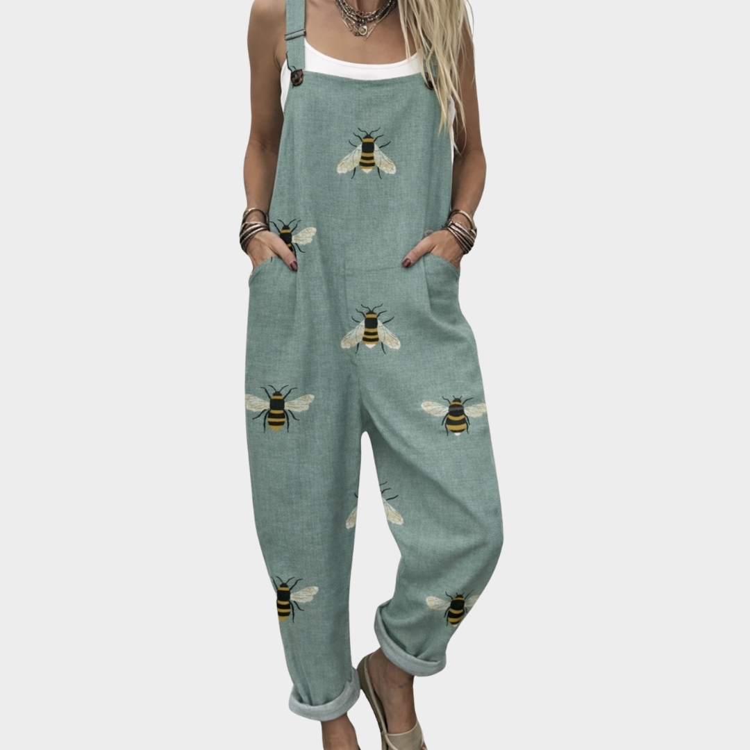 Linen-Look Floral Dungaree