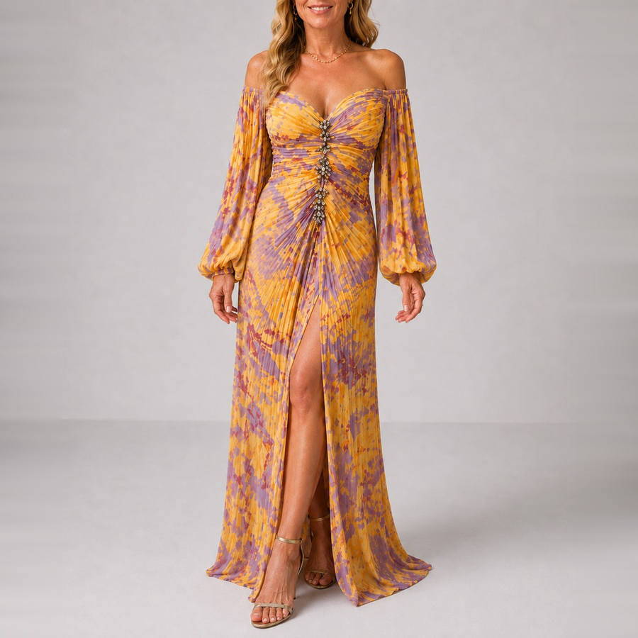 Kristine™ | Long Floral Dress with Neckline