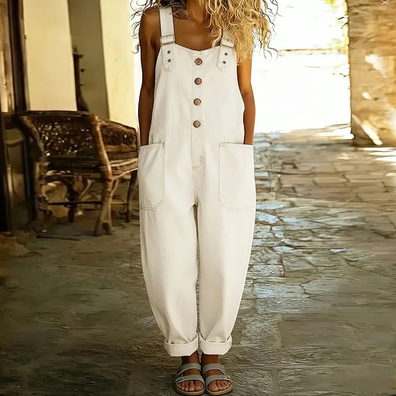 June - Vintage Soft Cotton Denim-Look Overalls with Adjustable straps