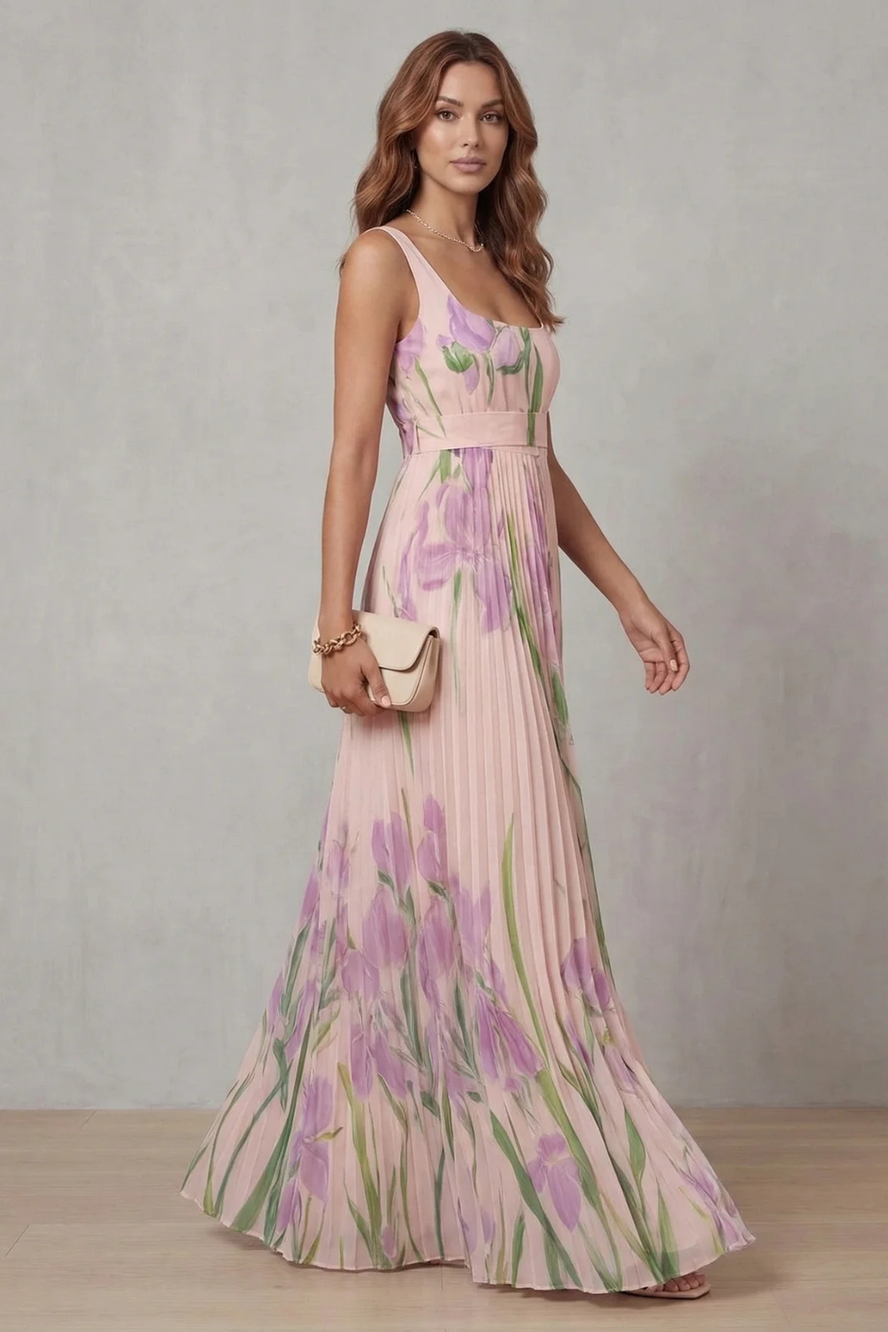 Vivienna – Watercolor floral – Pleated maxi dress