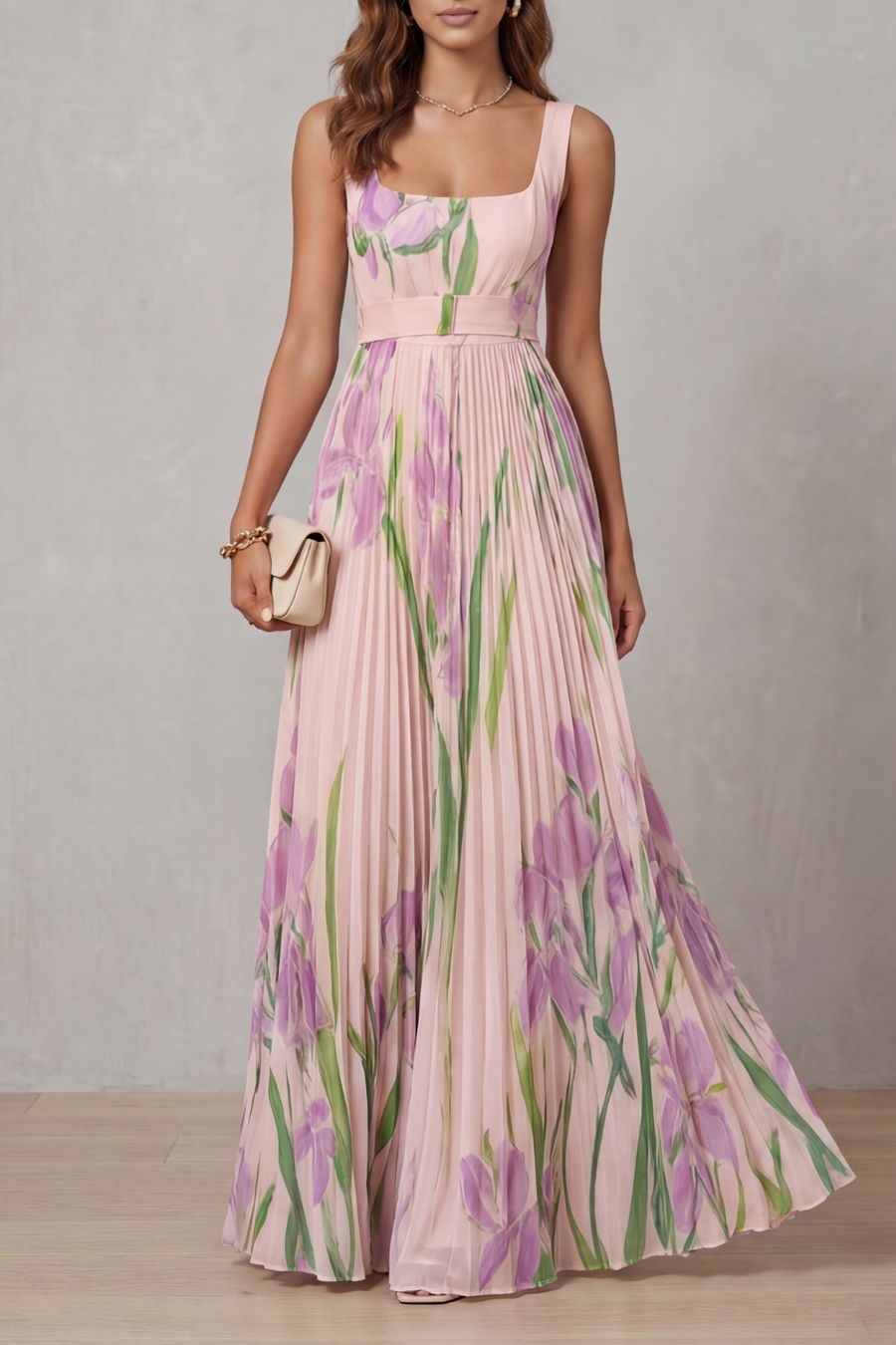 Vivienna – Watercolor floral – Pleated maxi dress