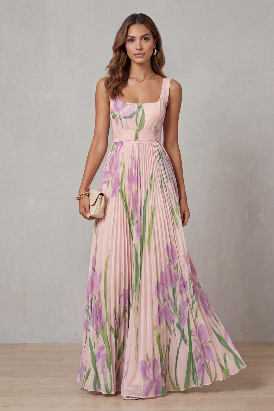 Vivienna – Watercolor floral – Pleated maxi dress