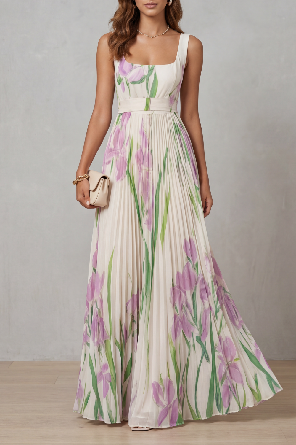 Vivienna – Watercolor floral – Pleated maxi dress