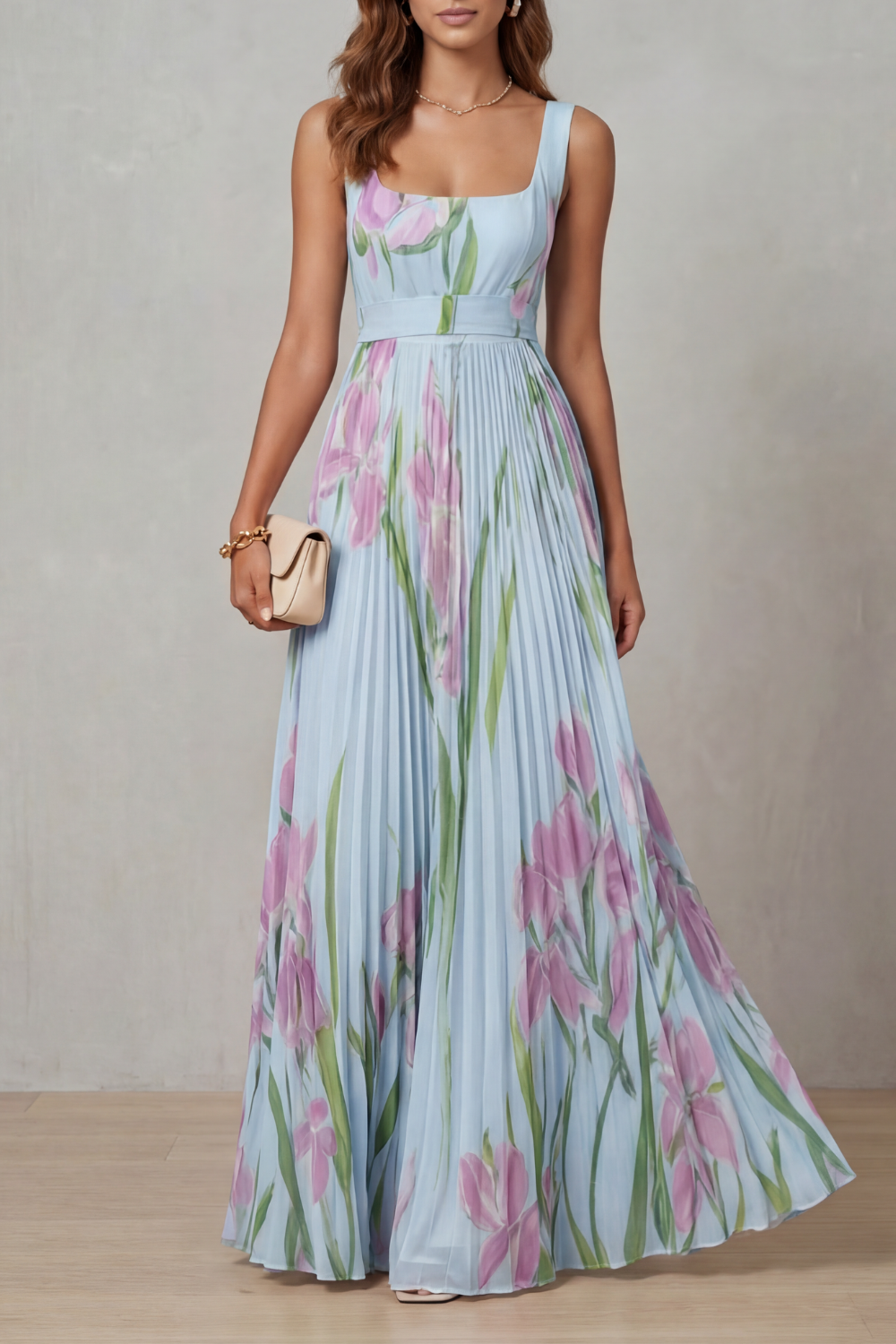 Vivienna – Watercolor floral – Pleated maxi dress