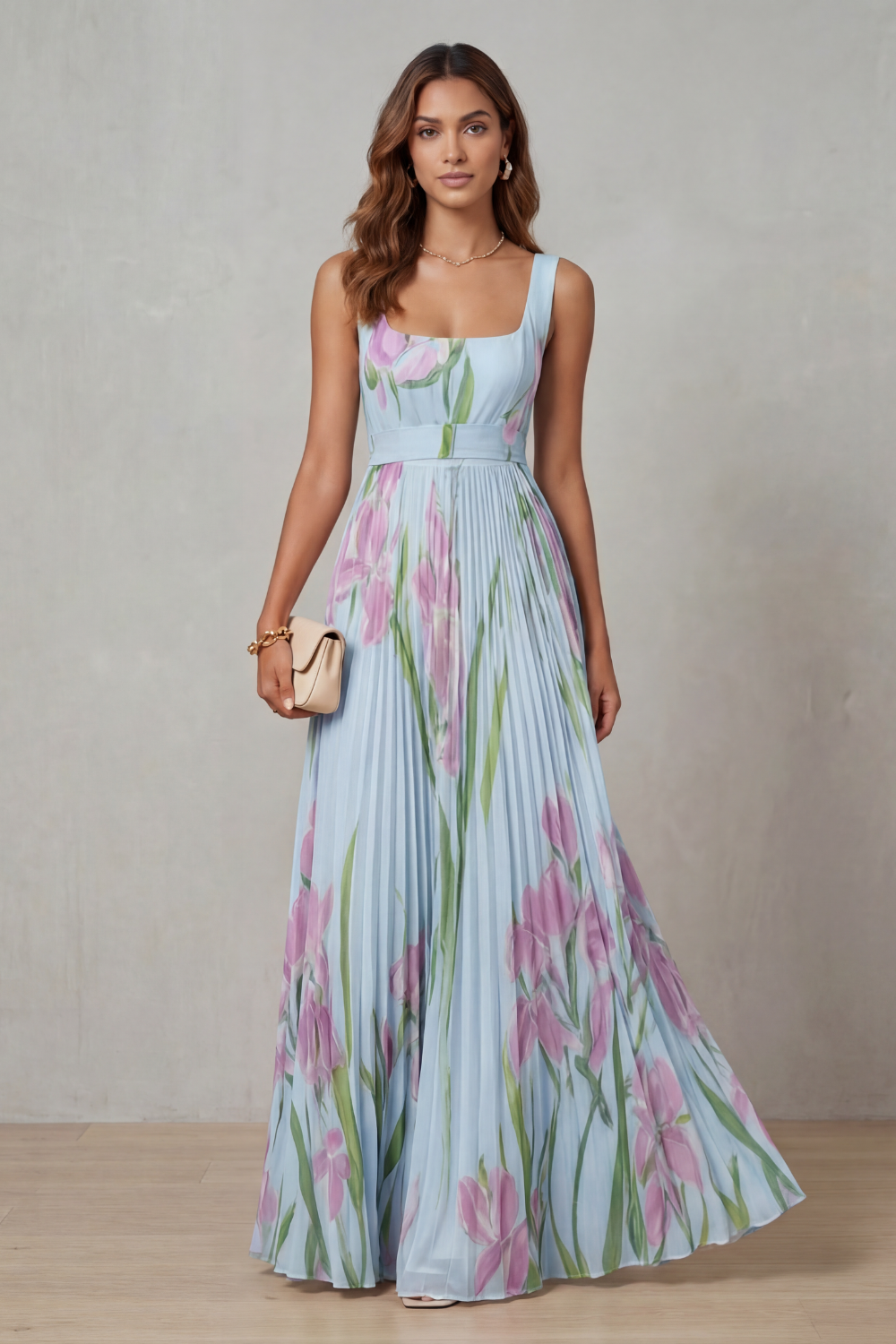 Vivienna – Watercolor floral – Pleated maxi dress