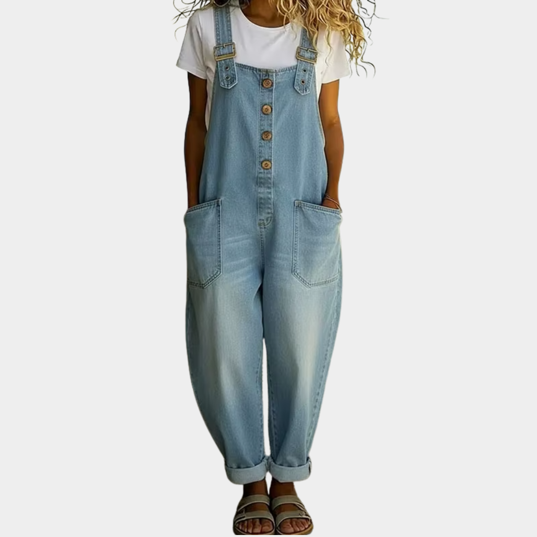 June - Vintage Soft Cotton Denim-Look Overalls with Adjustable straps