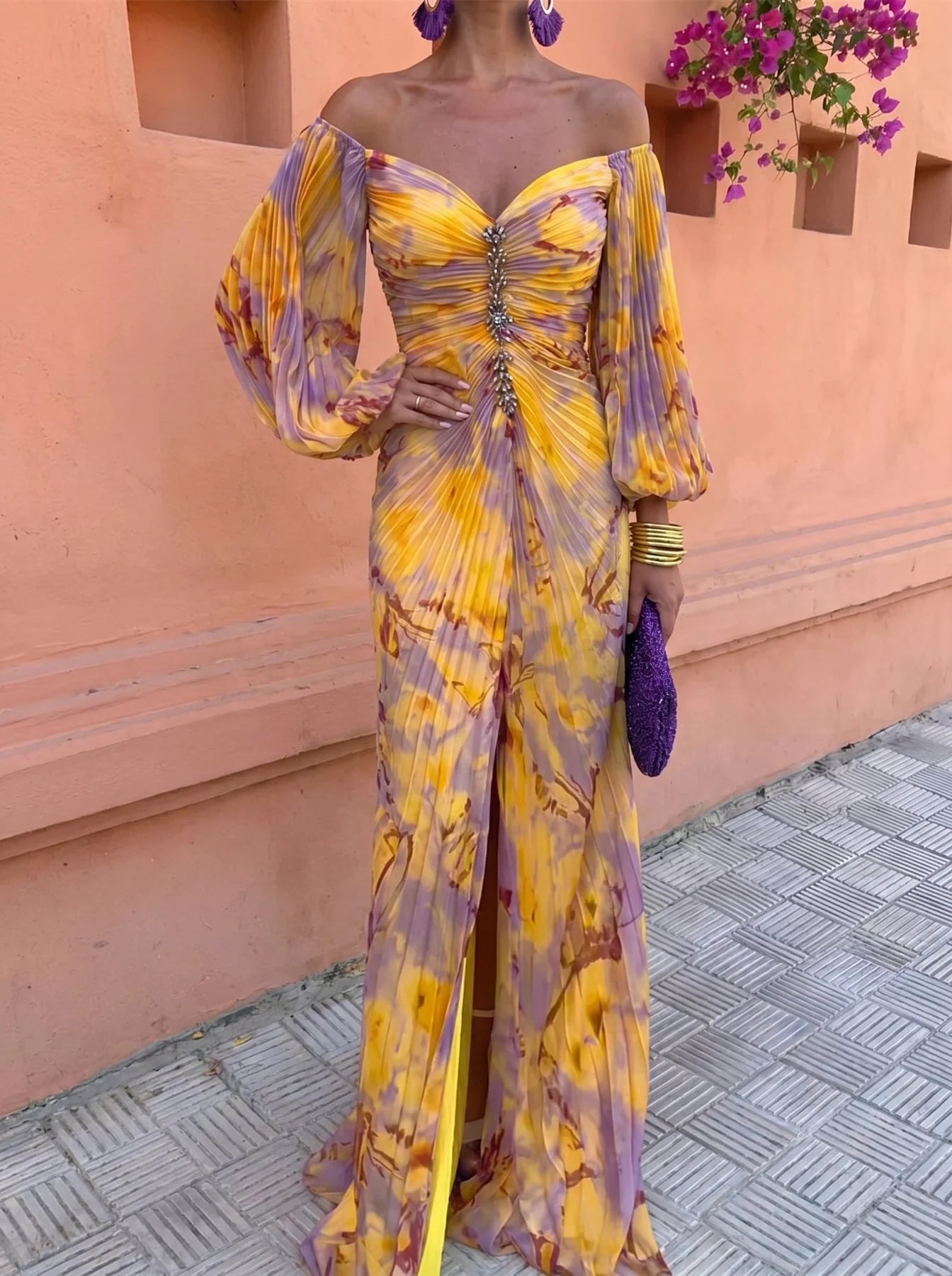 kristine™ | Long Floral Dress with Deep Neckline