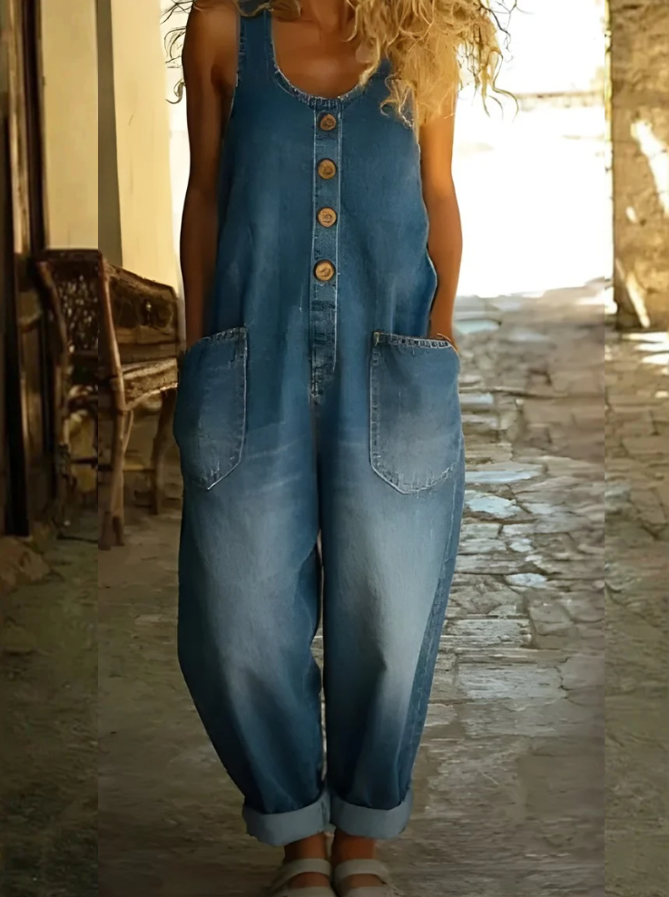June - Vintage Soft Cotton Denim-Look Overall