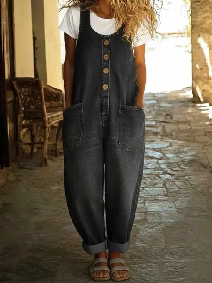 June - Vintage Soft Cotton Denim-Look Overall
