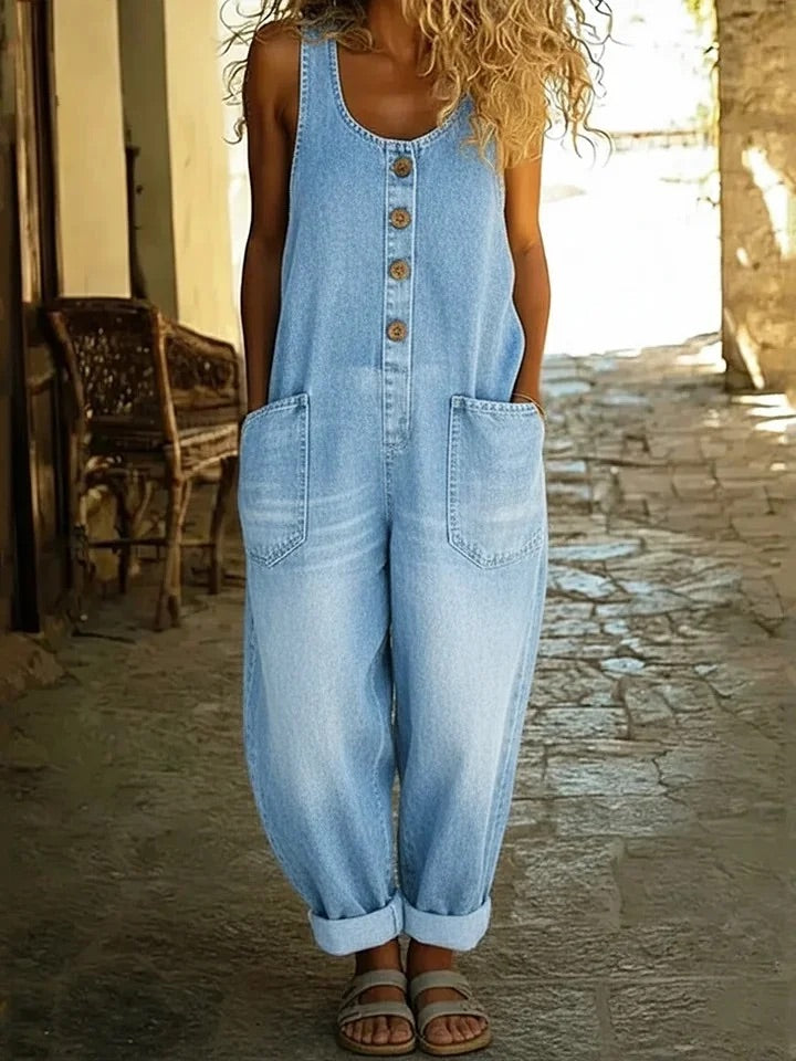 June - Vintage Soft Cotton Denim-Look Overall