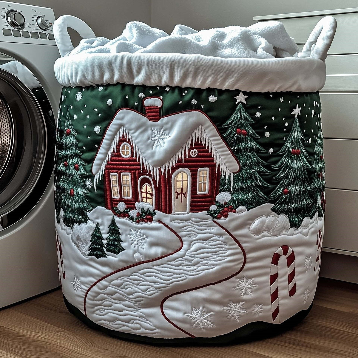 Juniper | Snowy Evergreen Cottage Laundry Basket